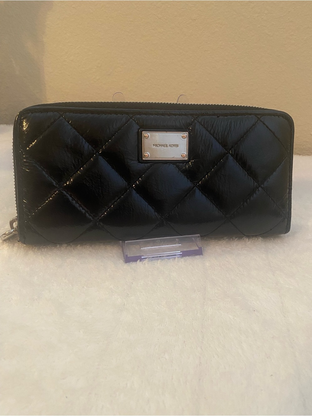 Michael Kors Black Quilted Patent Zip Wallet